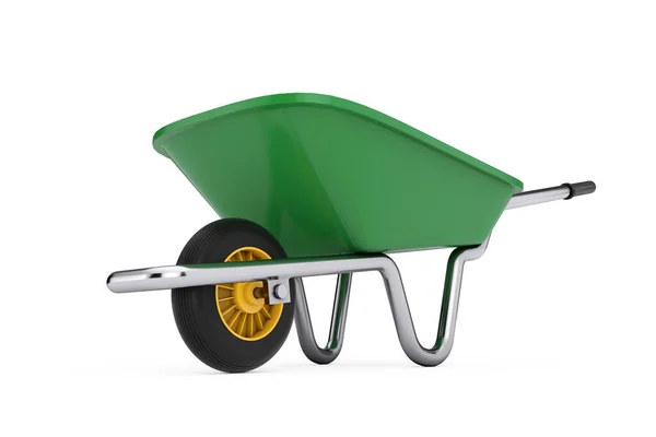 Jardinería Construcción Green Wheelbarrow Para Sobre Fondo Blanco Renderizado —  Fotos de Stock
