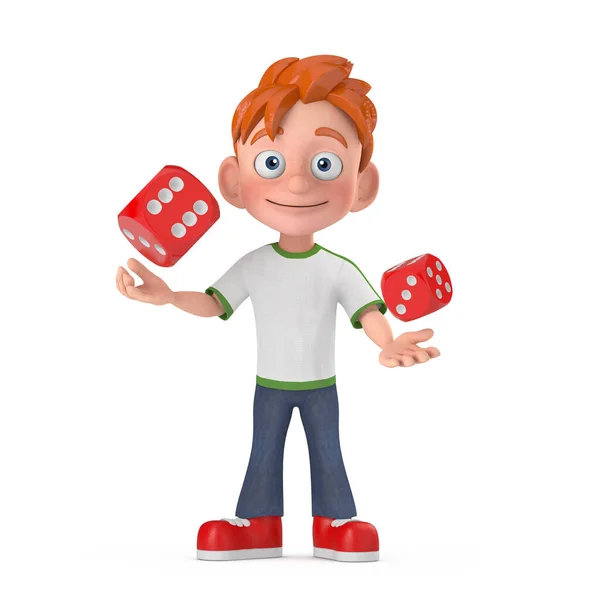 Cartoon Little Boy Teen Person Character Mascot Red Game Dice — 스톡 사진