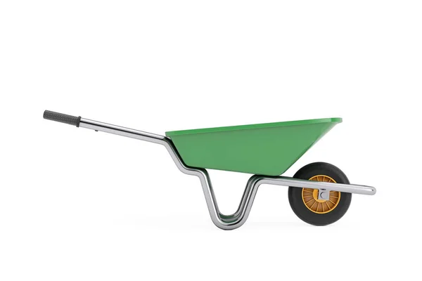 Berkebun Dan Konstruksi Green Wheelbarrow Untuk Latar Belakang Putih Perender — Stok Foto