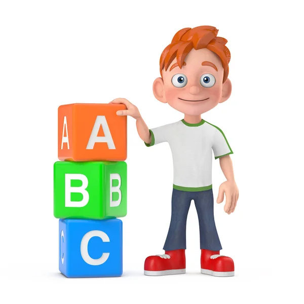 Cartoon Little Boy Teen Person Character Mascot Alphabet Abc Education — 스톡 사진