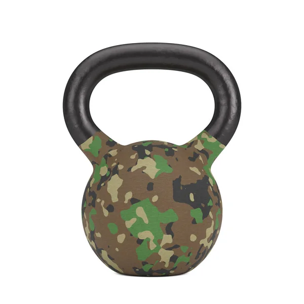 Army Concept Iron Kettlebell Camouflage Colors White Background Rendering — Stock Photo, Image