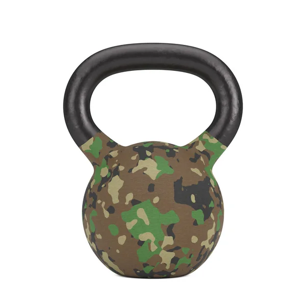 Legerconcept Iron Kettlebell Camouflage Kleuren Een Witte Achtergrond Rendering — Stockfoto