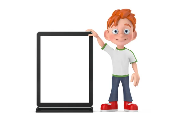 Cartoon Little Boy Teen Person Character Mascot Blank Trade Show — Stock Photo, Image