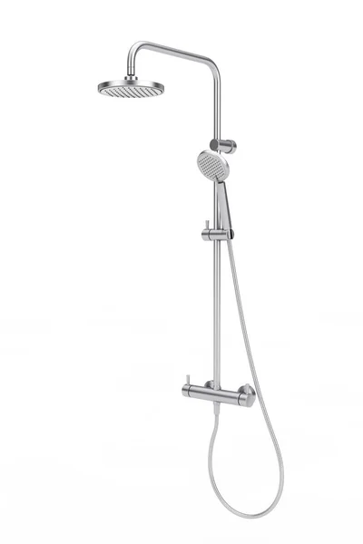 Bagno Moderno Metallico Chrome Shower Wall System Con Rubinetto Sfondo — Foto Stock