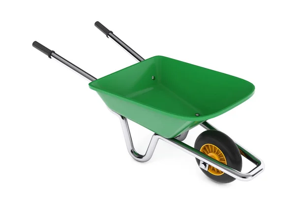 Jardinagem Construção Green Wheelbarrow Para Fundo Branco Renderização — Fotografia de Stock