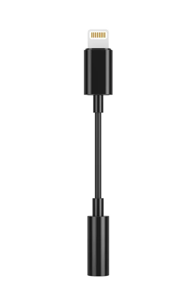 Czarny Lightning Jack 5Mm Adapter Słuchawkowy Kabel Białym Tle Renderowanie — Zdjęcie stockowe