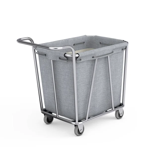 Empty Laundry Trolley Cart Room Service Tool Equipment White Background — Stockfoto