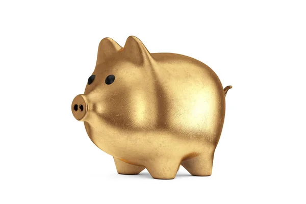 Golden Yellow Piggy Bank Fundo Branco Renderização — Fotografia de Stock