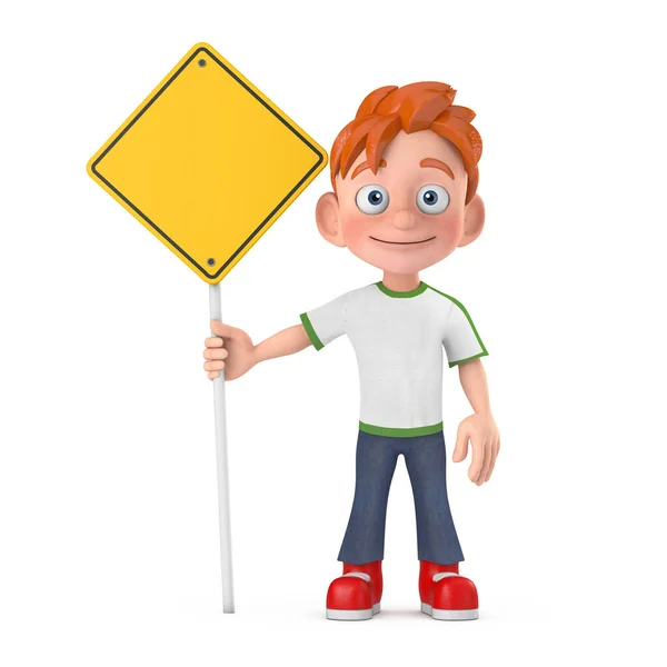 Cartoon Little Boy Teen Osoba Postava Maskot Žlutá Cesta Přihlásit — Stock fotografie