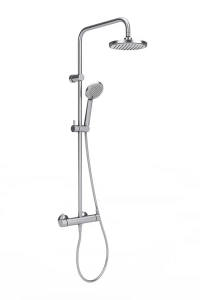 Modern Bathing Metallic Chrome Shower Wall System Faucet White Background — Stock Photo, Image