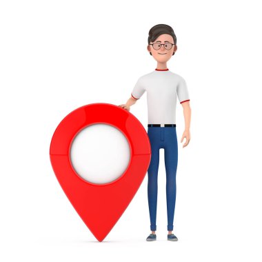 Kırmızı Haritalı Karakter Adamı beyaz arka planda Hedef İğnesi ile. 3d Hazırlama