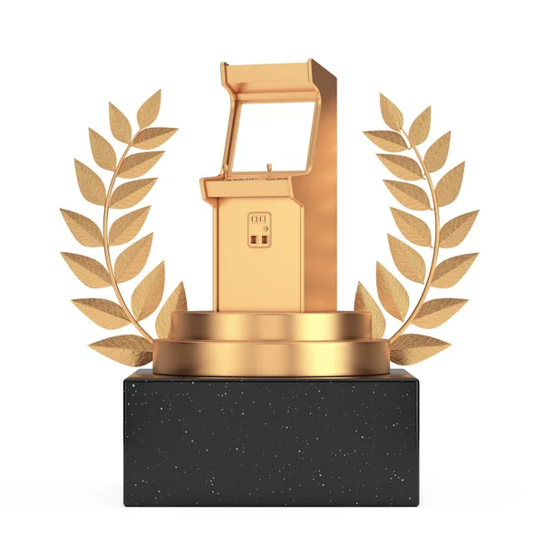 Winnaar Award Cube Gold Laurel Wreath Podium Stage Pedestal Met — Stockfoto