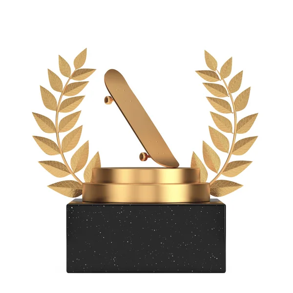 Winner Award Cube Gold Laurel Wreath Podium Stage Pedestal Golden — Stock Photo, Image