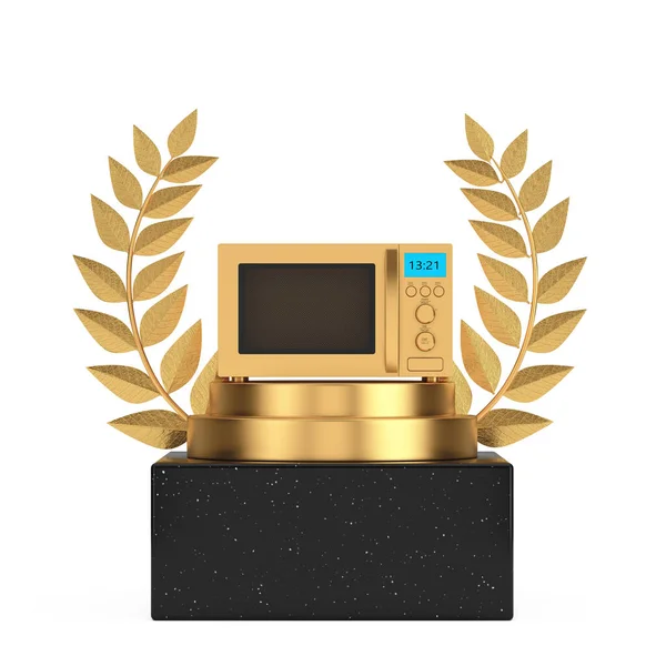 Winner Award Cube Gold Laurel Wreath Podium Stage Pedestal Golden — стоковое фото