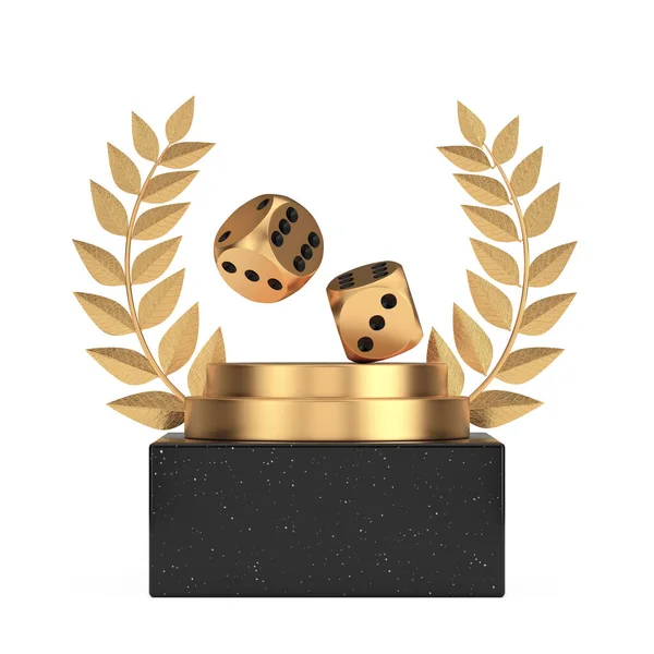 Prêmio Vencedor Cubo Ouro Laurel Wreath Podium Palco Pedestal Com — Fotografia de Stock