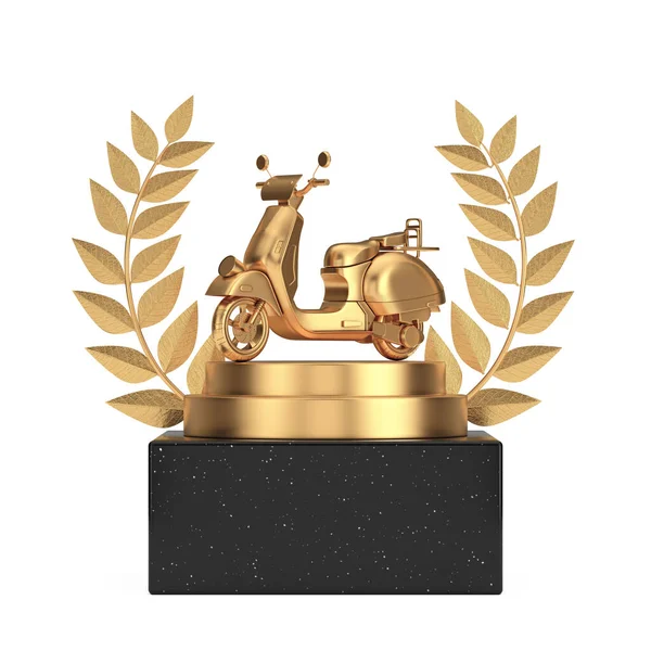 Laureat Nagrody Cube Gold Laurel Wreath Podium Stage Pedestal Złotym — Zdjęcie stockowe