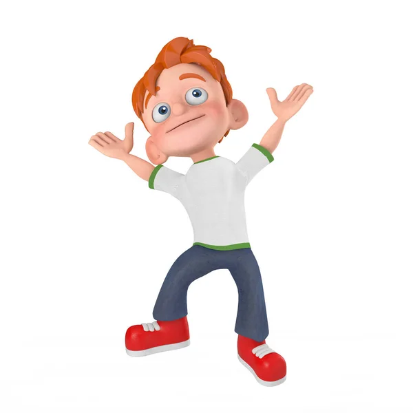 Cartoon Little Boy Teen Person Character Mascot Jump Pose White — Stock Photo, Image