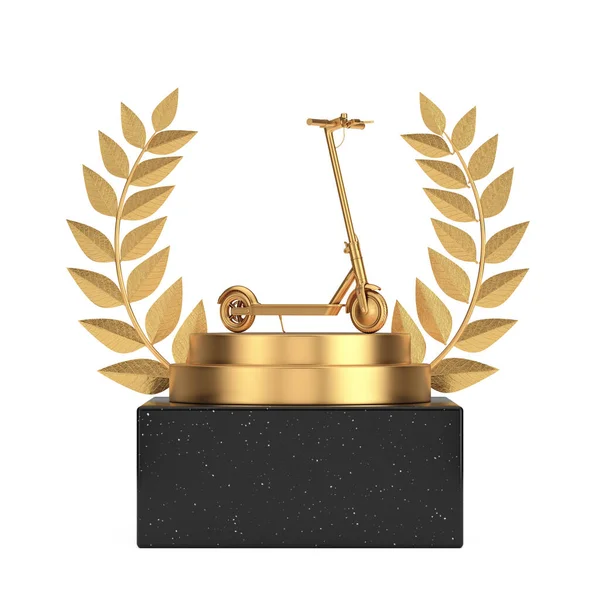 Prêmio Vencedor Cubo Ouro Laurel Wreath Podium Palco Pedestal Com — Fotografia de Stock