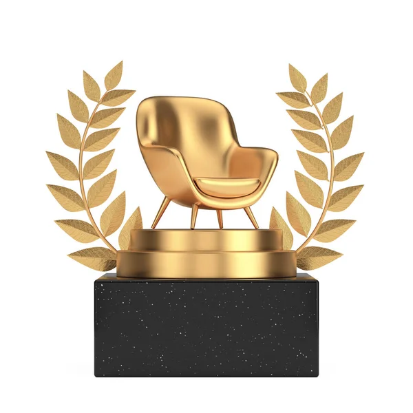 Premio Ganador Cubo Oro Laurel Corona Podio Escenario Pedestal Con —  Fotos de Stock