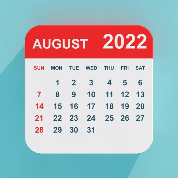 Календарь Плоской Иконы Август 2022 Года Синем Фоне Рендеринг — стоковое фото