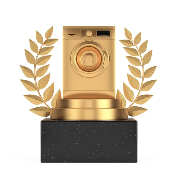 Winner Award Cube Gold Laurel Wreath Wreath Podium Stage Pedestal — стоковое фото