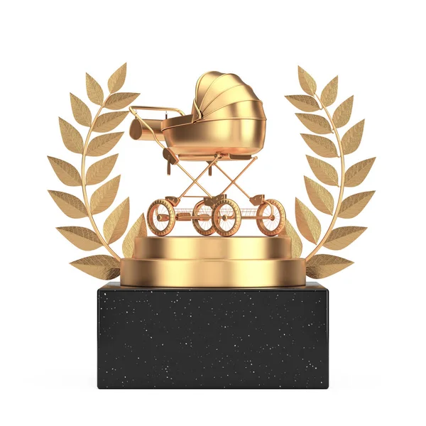 2018 Winner Award Cube Gold Laurel Wreath Podium Stage Pedestal — 스톡 사진