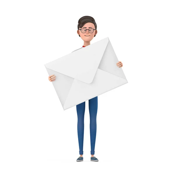 Cartoon Character Person Man Met Witte Blanco Envelop Een Witte — Stockfoto