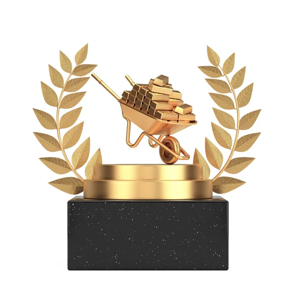 Zwycięzca Nagroda Cube Gold Laurel Wreath Podium Stage Pedestal Gardening — Zdjęcie stockowe