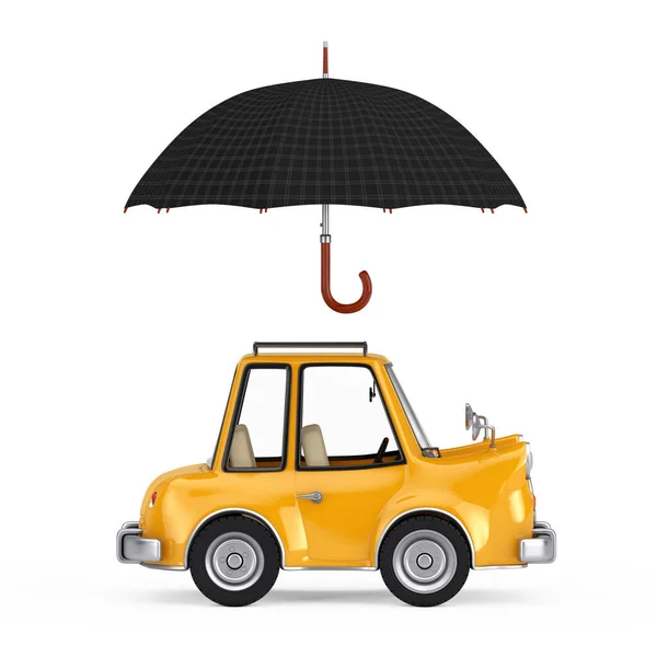 Car Protection Safety Issurance Concept Small Cartoon Yellow Automobile Umbrella — Stock Photo, Image