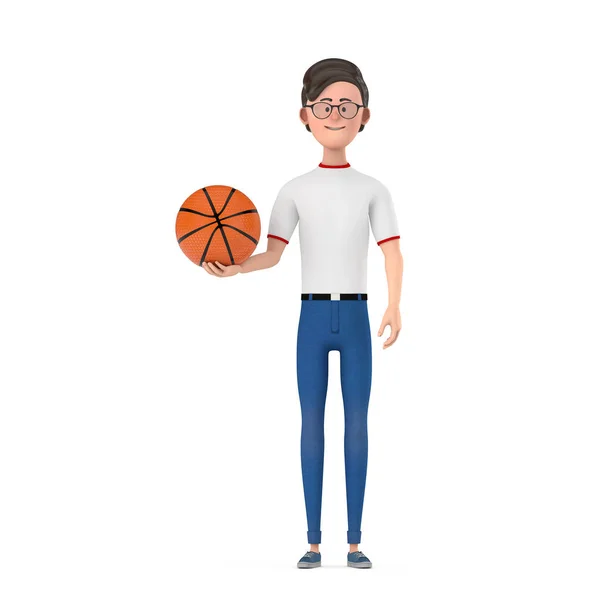 Cartoon Character Person Man with Basketball Ball on a white background. 3d Rendering