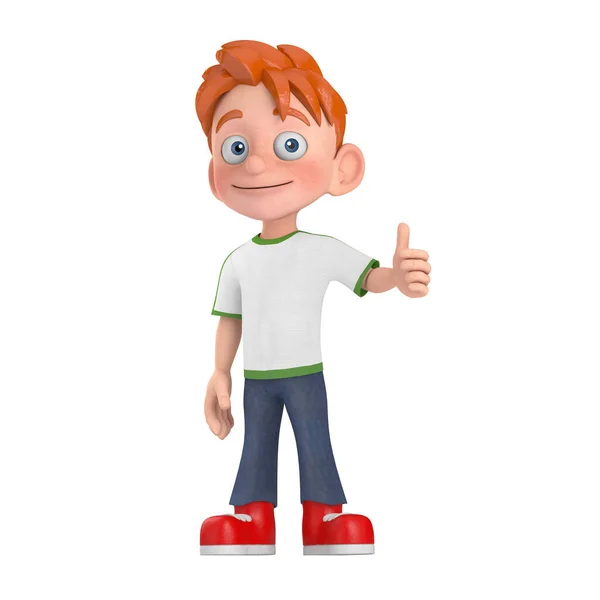 Tekenfilm Little Boy Tiener Persoon Karakter Mascotte Giving Thumb Een — Stockfoto