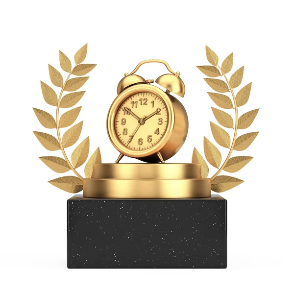 Winnaar Award Cube Gold Laurel Wreath Podium Stage Pedestal Met — Stockfoto