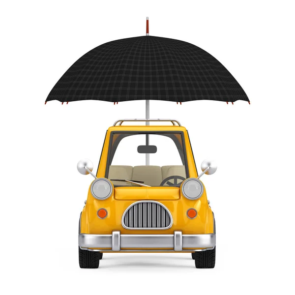 Car Protection Safety Issurance Concept Small Cartoon Yellow Automobile Umbrella — Stock Photo, Image