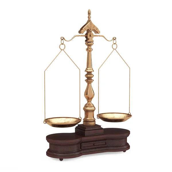 Old Justice Golden Weigh Scales Balance Two Arms White Background — Stockfoto