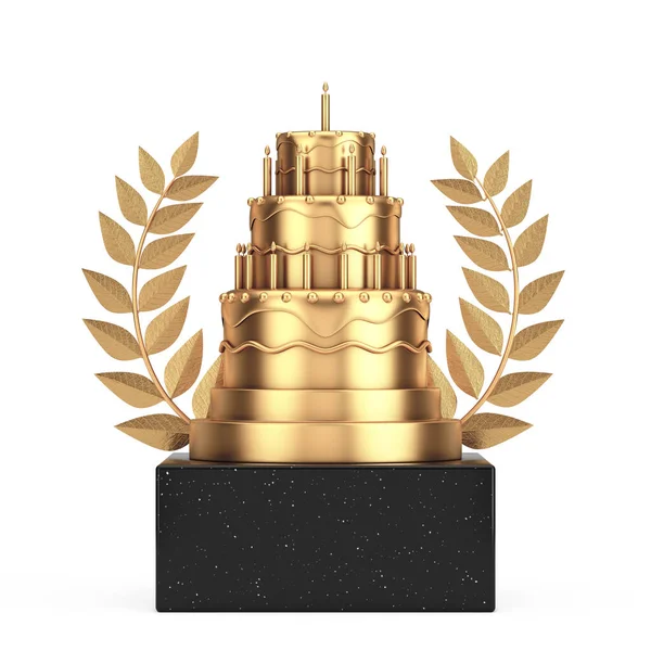 Prémio Vencedor Cubo Ouro Laurel Wreath Podium Palco Pedestal Com — Fotografia de Stock