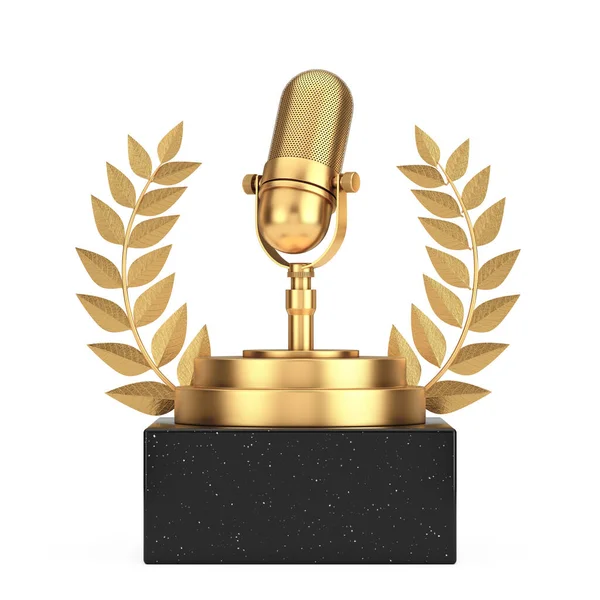 Altın Küp Altın Laurel Çelenk Podyumu Sahne Veya Pedestal Ödüllü — Stok fotoğraf