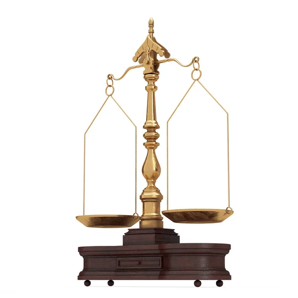 Old Justice Golden Weigh Scales Balance Two Arms White Background — Stockfoto