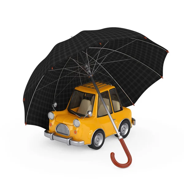 Car Protection Safety Issurance Concept Small Cartoon Yellow Automobile Umbrella — Stock Photo, Image