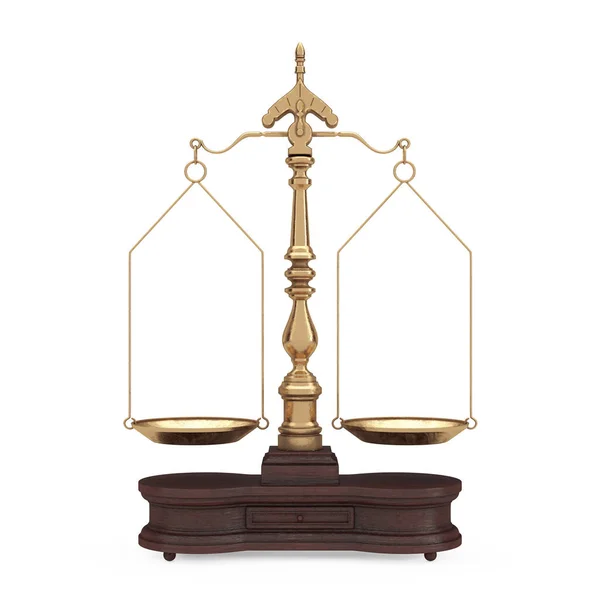 Old Justice Golden Weigh Scales Balance Δύο Χέρια Λευκό Φόντο — Φωτογραφία Αρχείου