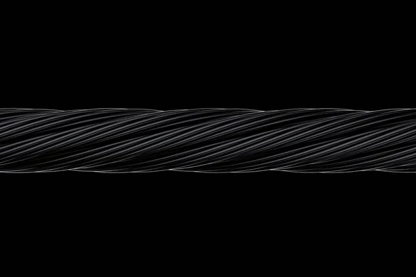 Steel Wire Rope Cable Extreme Closeup Black Background Rendering — Stock Photo, Image