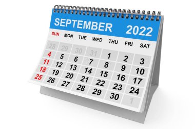 2022 Year September Calendar on a white background. 3d Rendering