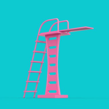 Mavi arka planda Duotone Stili Pembe Yüzme Havuzu Atlama Tahtası. 3d Hazırlama