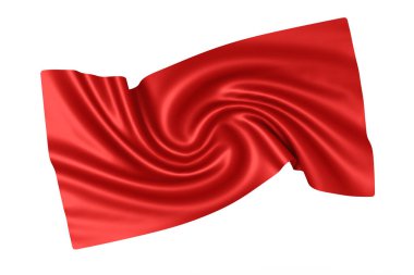 Buruşuk parlak pürüzsüz kıvrımlı sarmal kıvrımlı kırmızı ipek kumaş beyaz arka planda. 3d Hazırlama