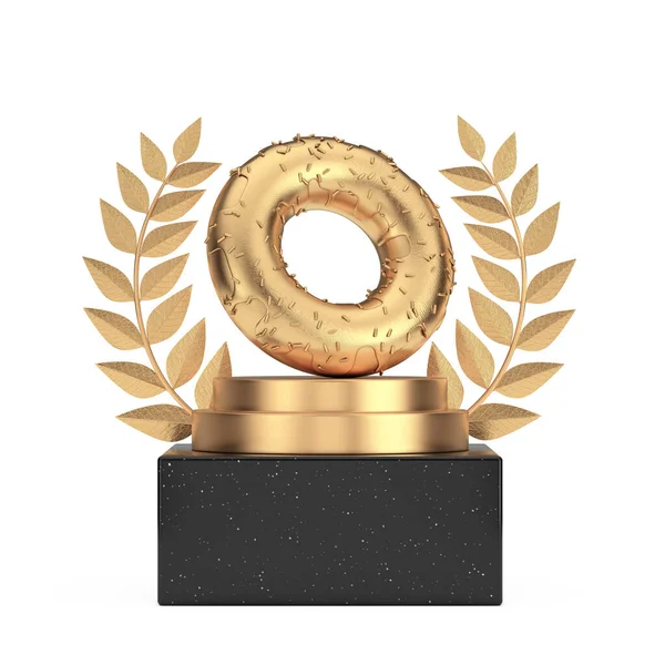 Winner Award Cube Gold Laurel Wreath Podium Stage Pedestal Golden — ストック写真