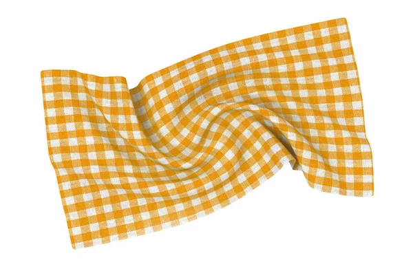Crumpled Twisted Spiral Swirl Orange Checkered Tablecloth Texture Fabric White — 스톡 사진