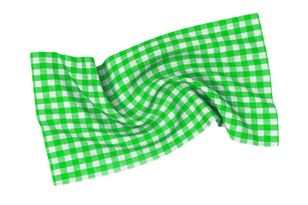 Zmačkaný Spirálový Vír Zelený Kostkovaný Ubrus Textura Tkaniny Bílém Pozadí — Stock fotografie