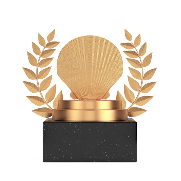 Winner Award Cube Gold Laurel Wreath Podium Stage Pedestal Golden — Stock Photo, Image