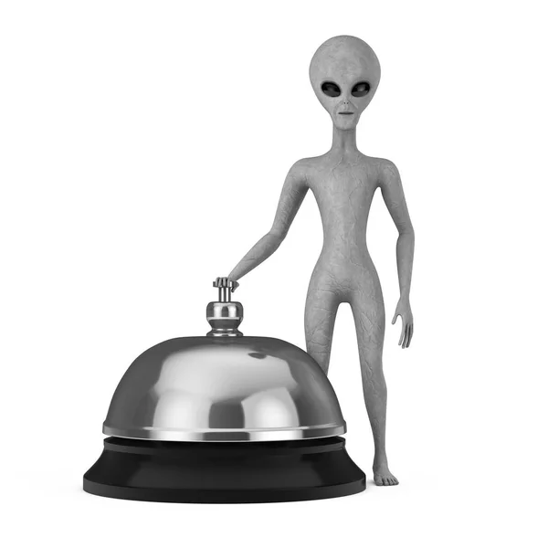 Scary Gray Humanoid Alien Cartoon Character Person Mascot Hotel Service — Fotografia de Stock