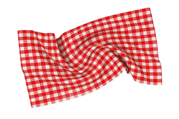 Crumpled Twisted Spiral Swirl Red Checkered Tablecloth Texture Fabric White — 图库照片