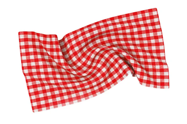 Crumpled Twisted Spiral Swirl Red Checkered Tablecloth Texture Fabric White — ストック写真